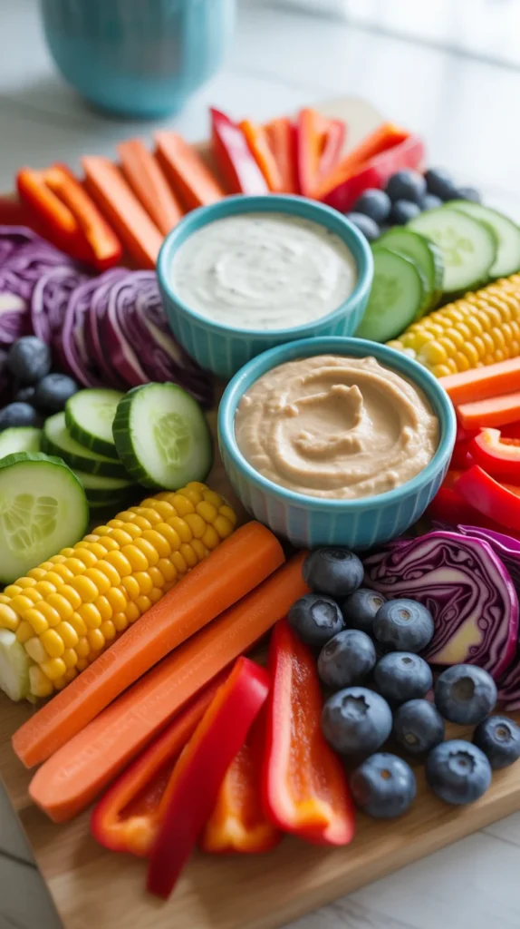 Colorful Veggie Rainbow Kids Charcuterie Board