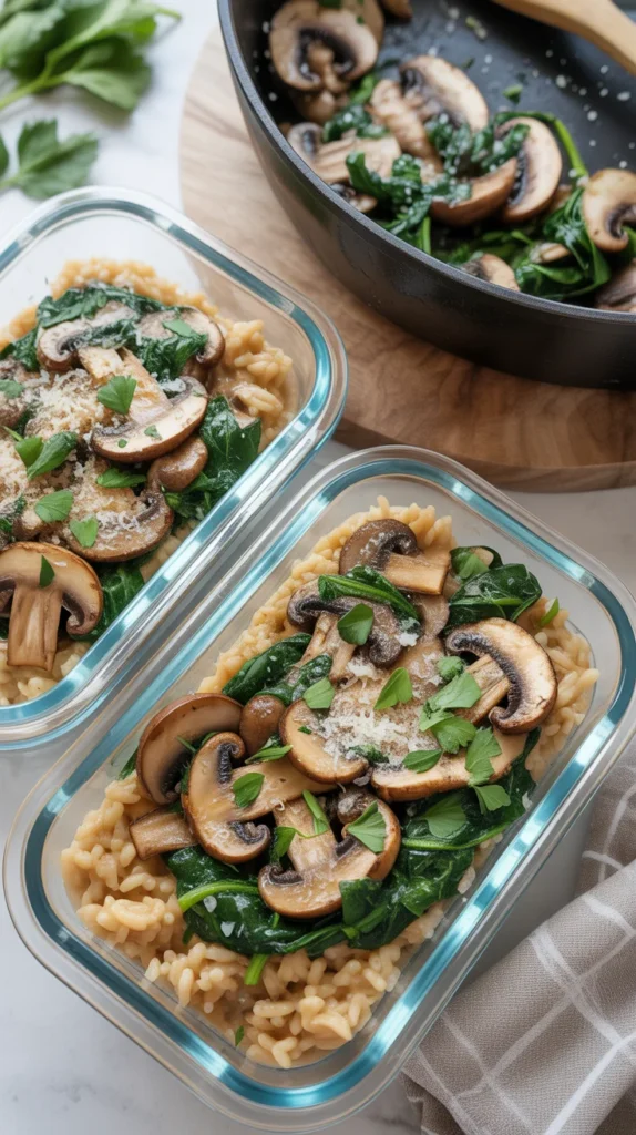 Mushroom and Spinach Rice Skillet Prep